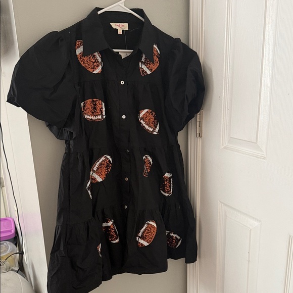 Peach Love California Black Mini Dress with Football Pattern - Picture 1 of 1